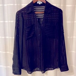 Express Portifino Slim Fit Black Blouse - Sz M